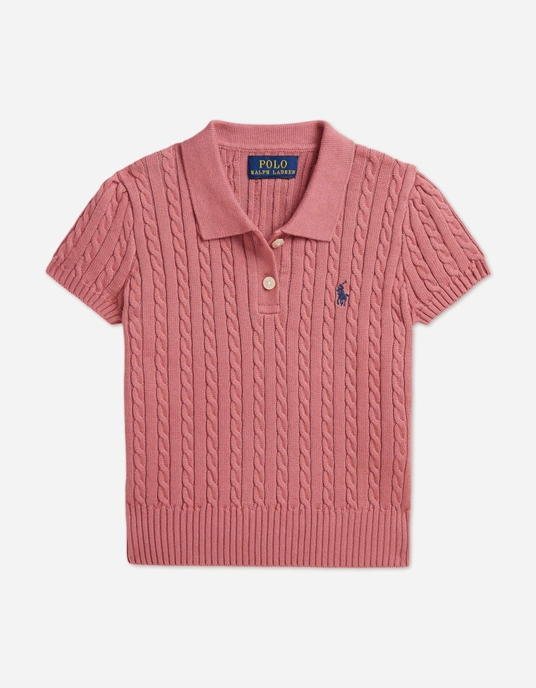 Ralph Lauren Girls Mini Cable Knit Polo Pullover in Pink