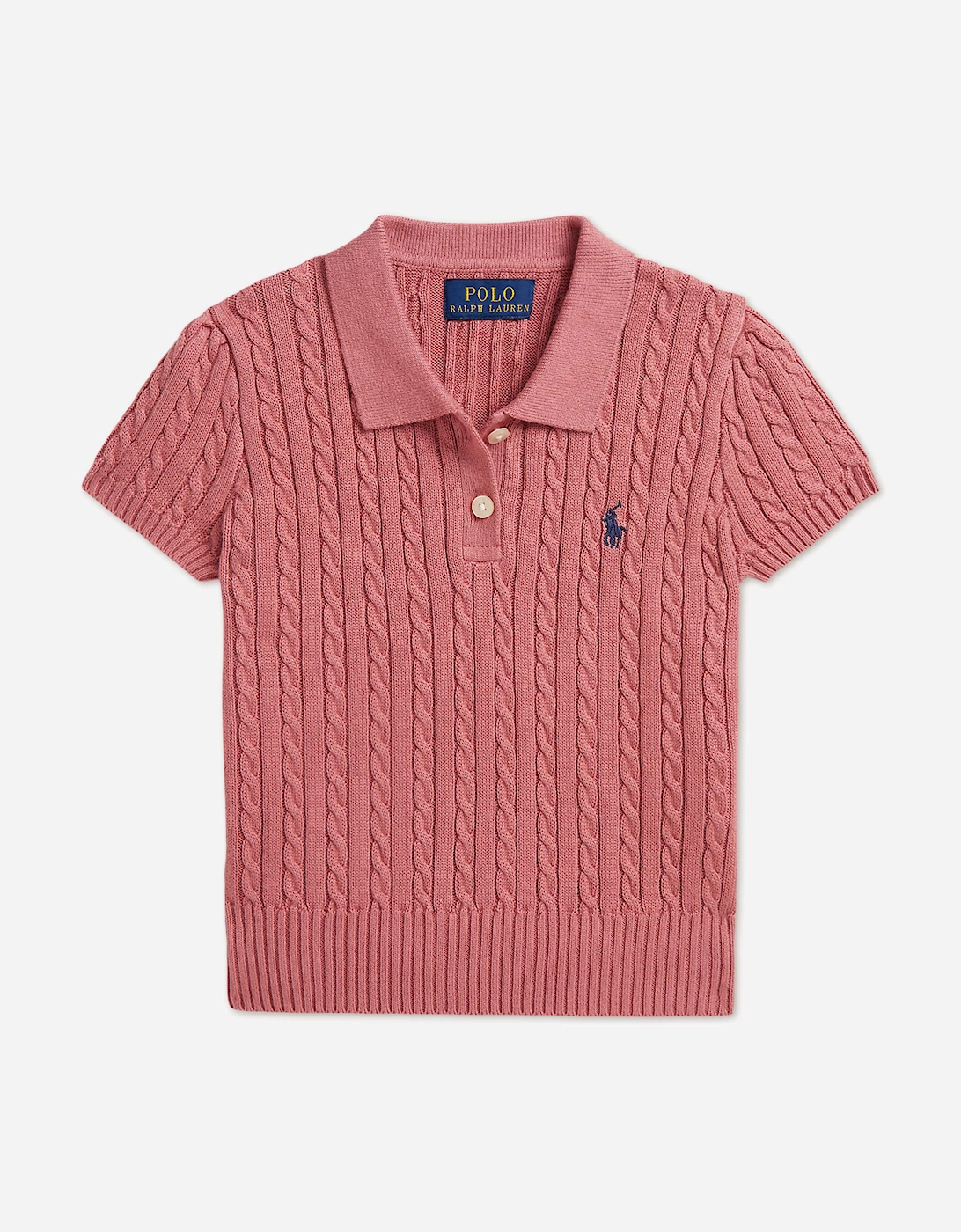 Ralph Lauren Girl's Ralph Lauren Girls Mini Cable Knit Polo Pullover in Pink