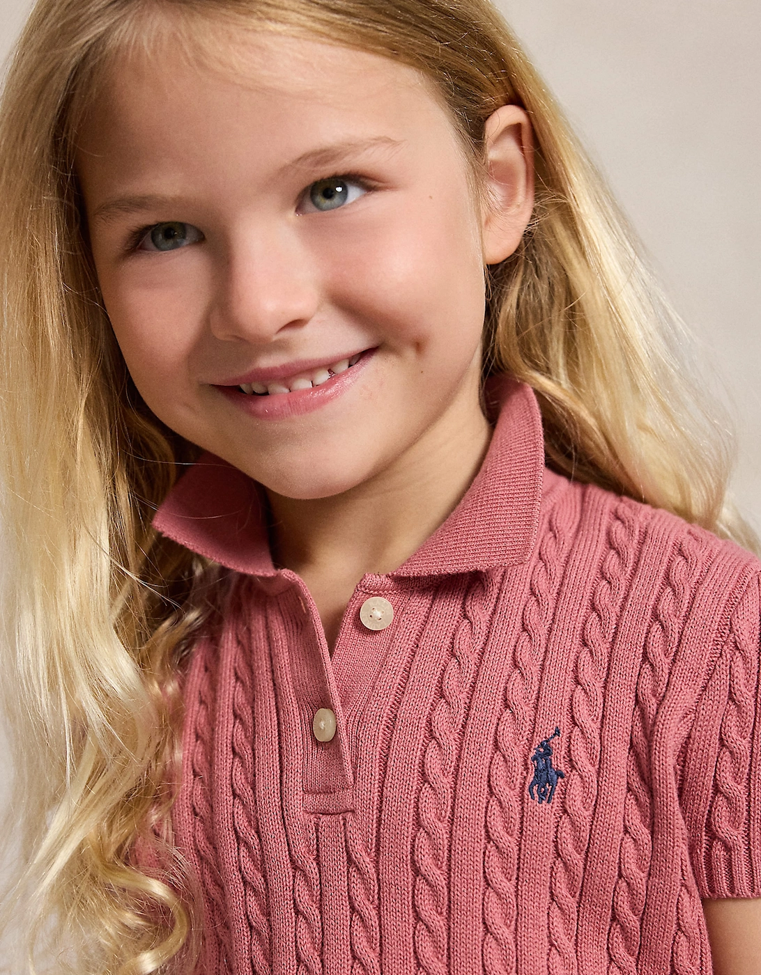 Ralph Lauren Girls Mini Cable Knit Polo Pullover in Pink