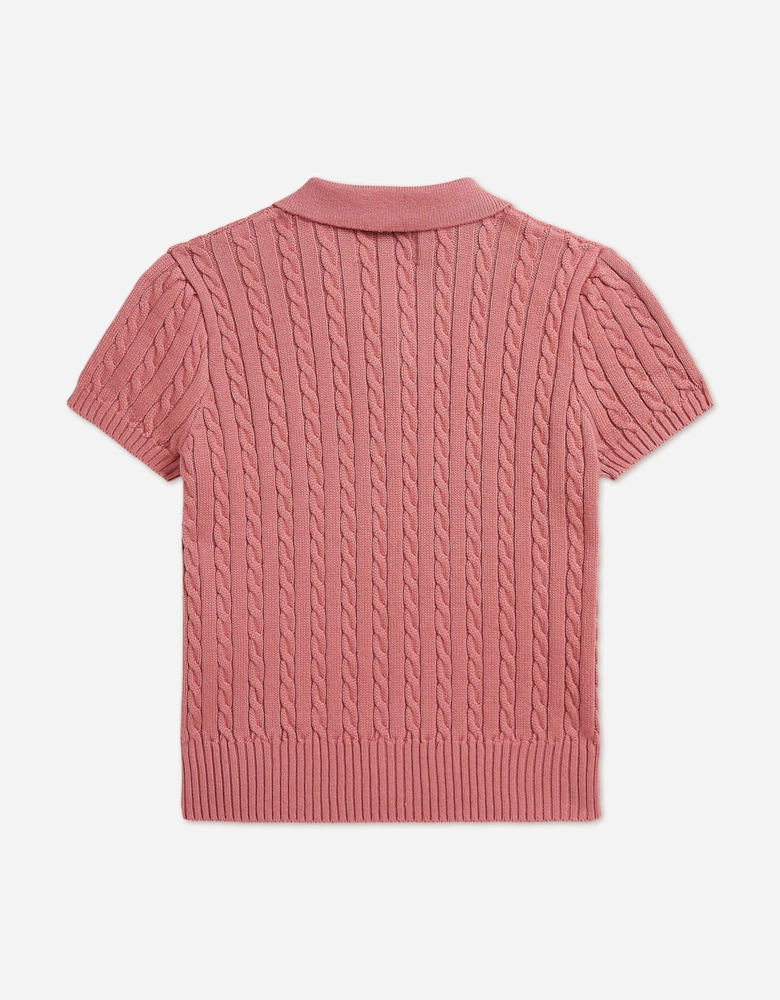 Ralph Lauren Girls Mini Cable Knit Polo Pullover in Pink