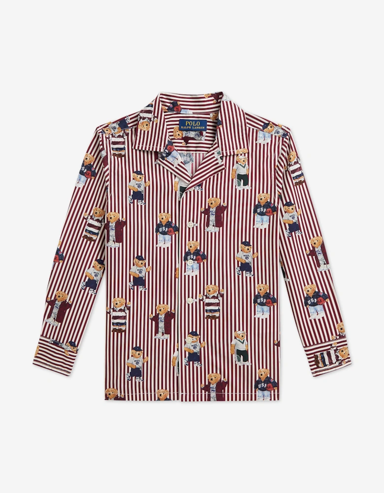 Ralph Lauren Boys Bear Stripe Poplin Shirt in Red