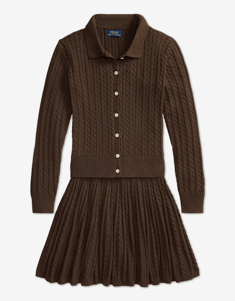 Ralph Lauren Girls Mini Cable Knit Skirt Set in Brown