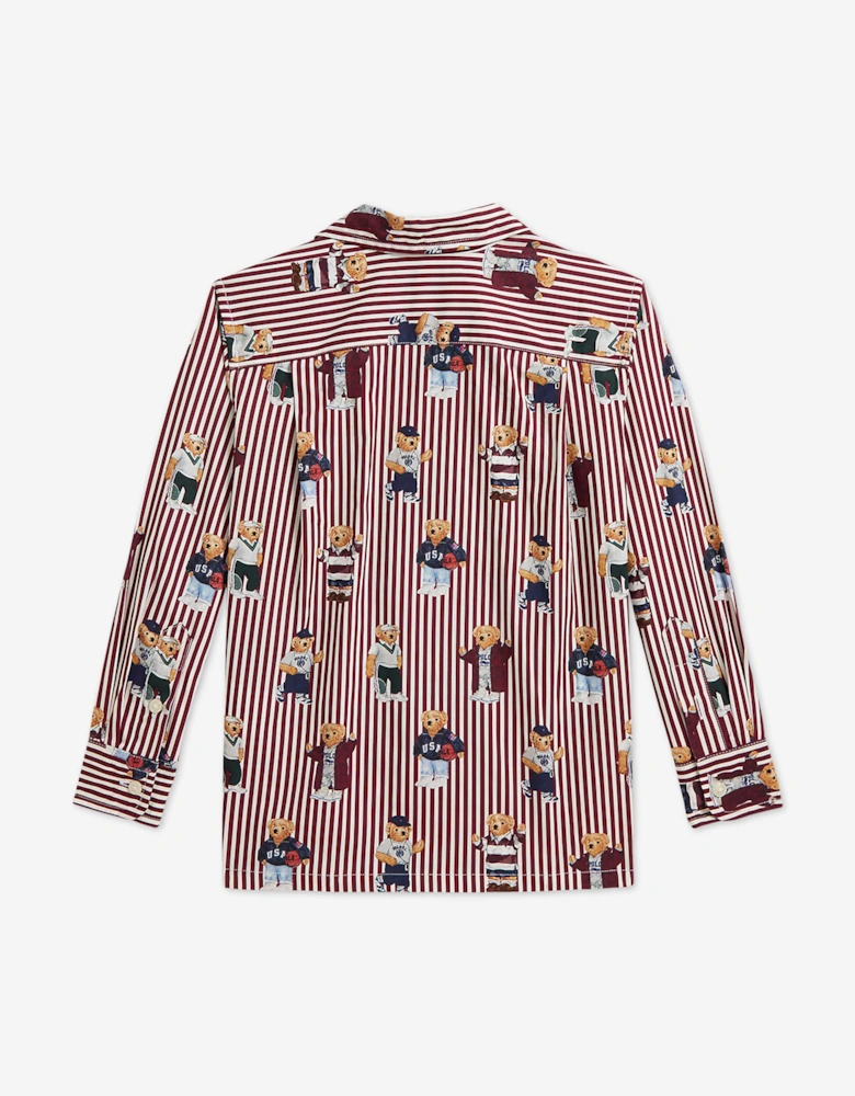 Ralph Lauren Boys Bear Stripe Poplin Shirt in Red