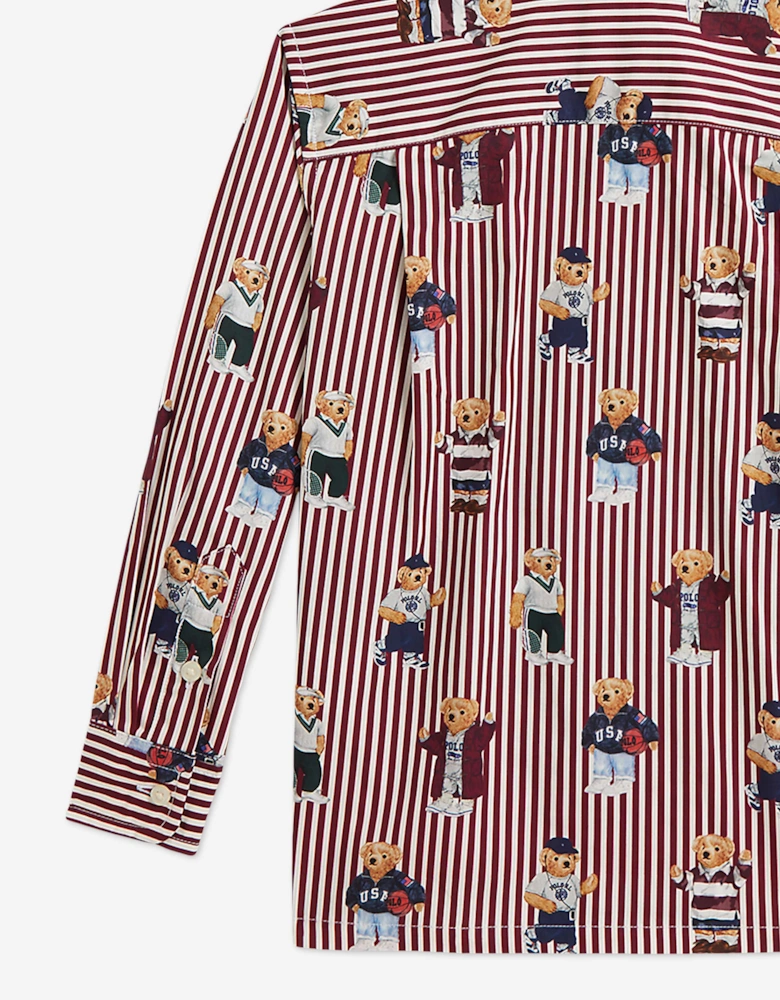 Ralph Lauren Boys Bear Stripe Poplin Shirt in Red