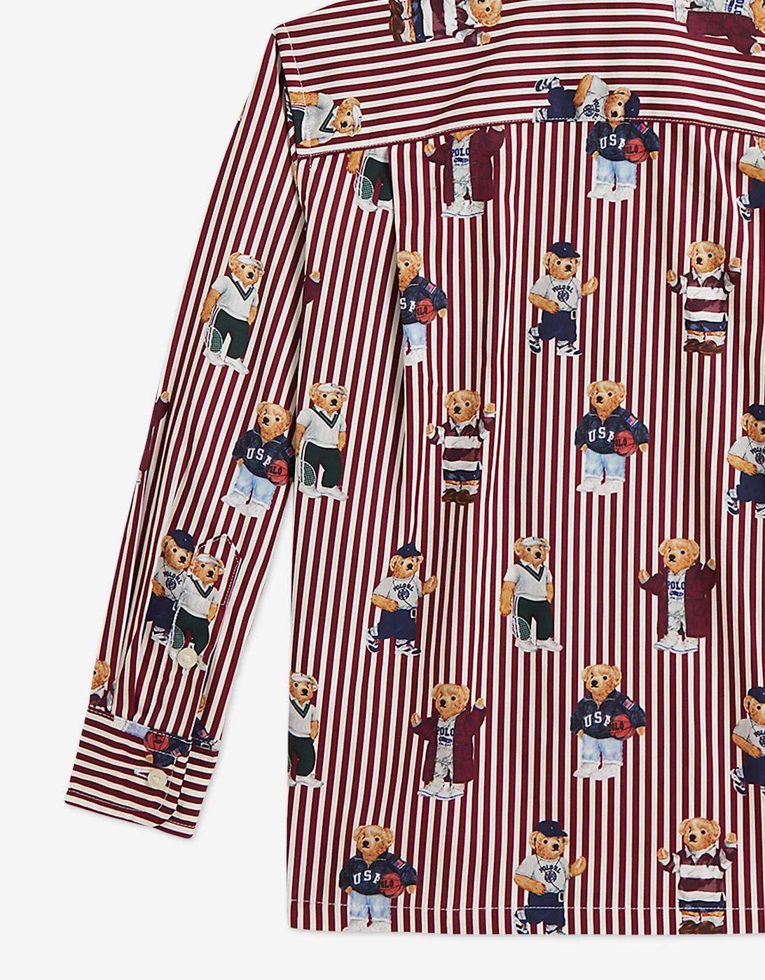 Ralph Lauren Boys Bear Stripe Poplin Shirt in Red