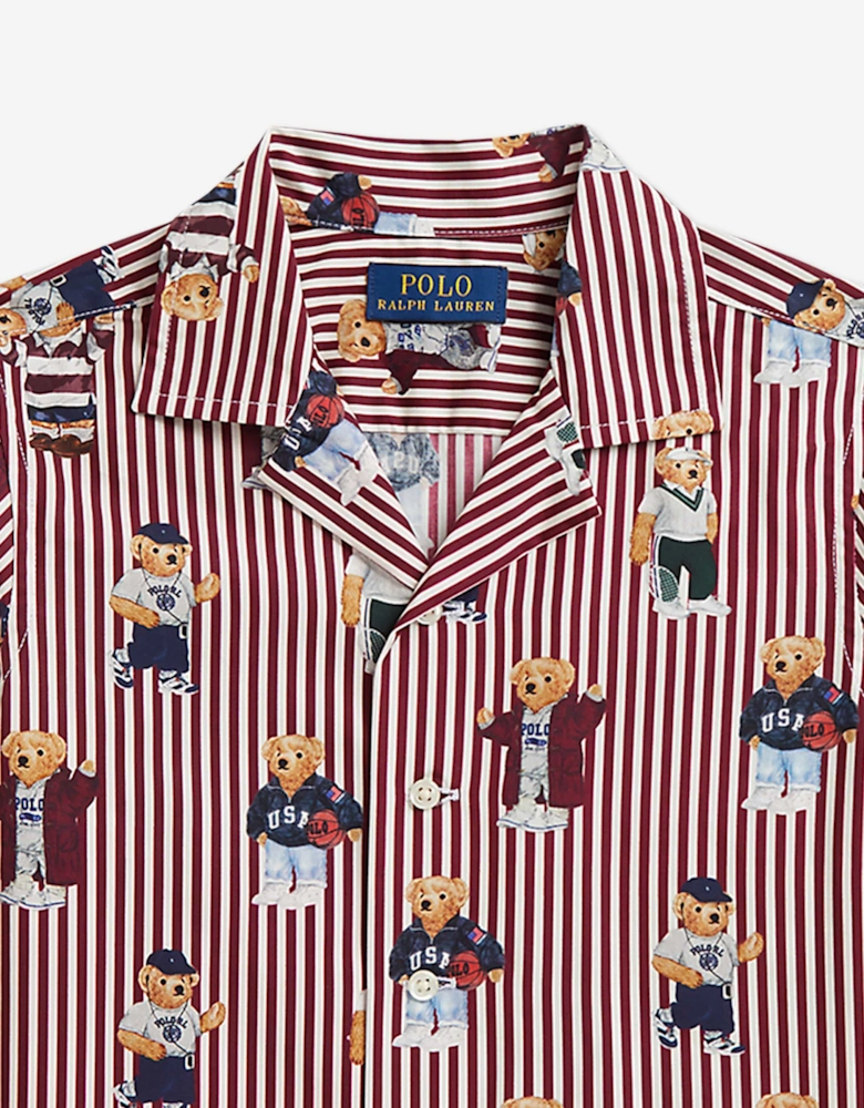 Ralph Lauren Boys Bear Stripe Poplin Shirt in Red
