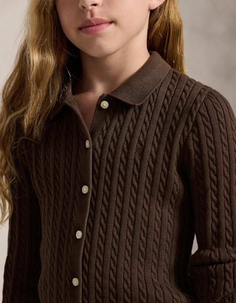 Ralph Lauren Girls Mini Cable Knit Skirt Set in Brown