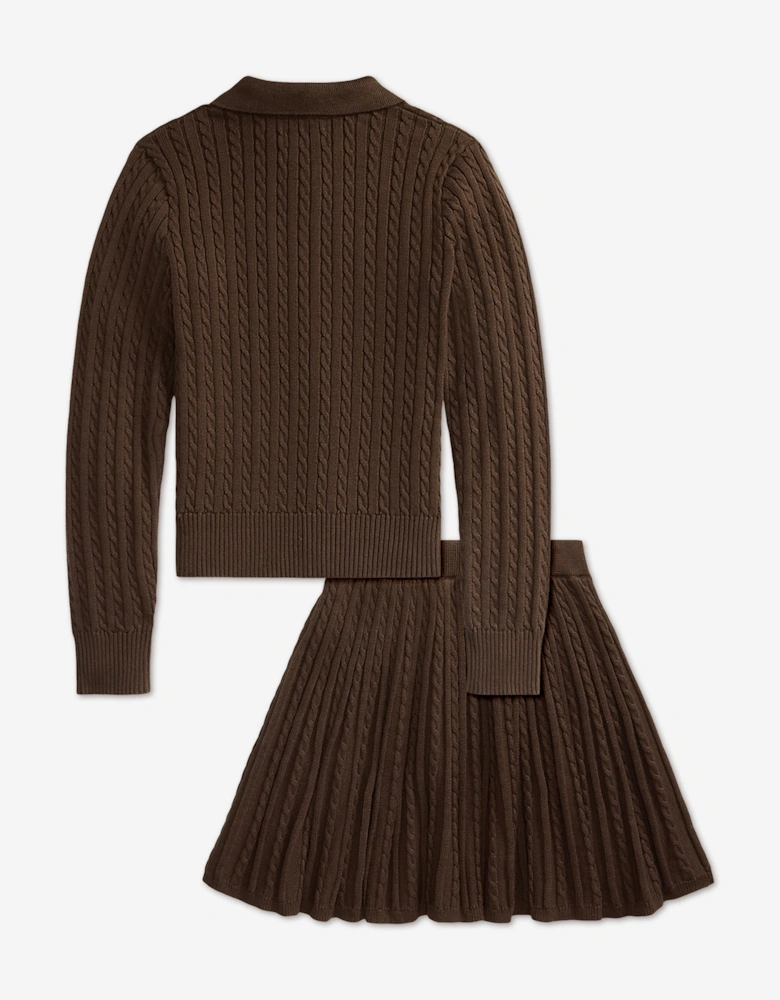 Ralph Lauren Girls Mini Cable Knit Skirt Set in Brown