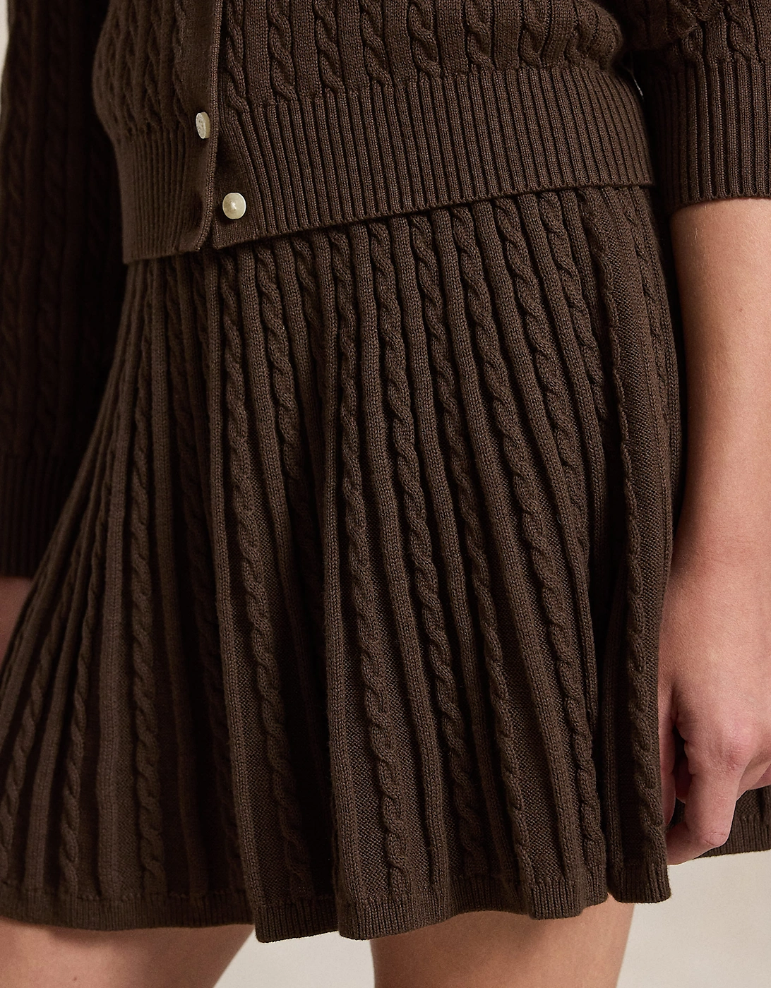 Ralph Lauren Girls Mini Cable Knit Skirt Set in Brown