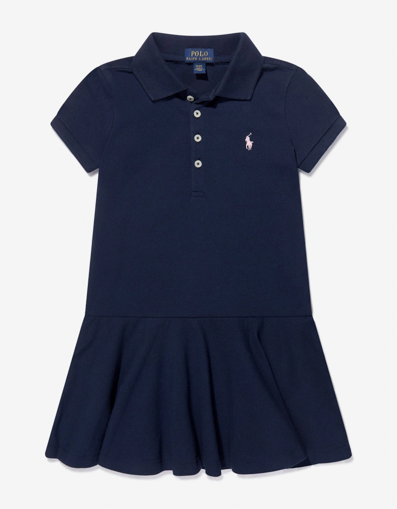 Ralph Lauren Girls Cotton Logo Polo Dress in Navy