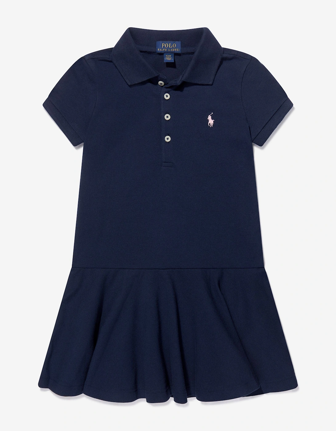 Ralph Lauren Girls Cotton Logo Polo Dress in Navy
