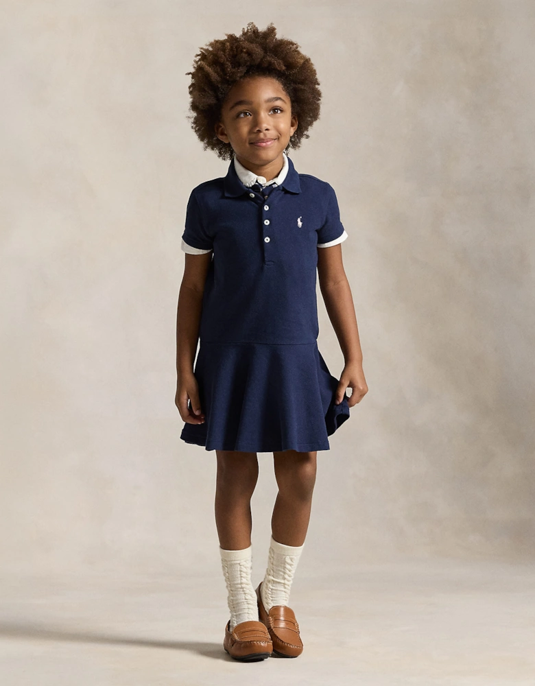 Ralph Lauren Girls Cotton Logo Polo Dress in Navy