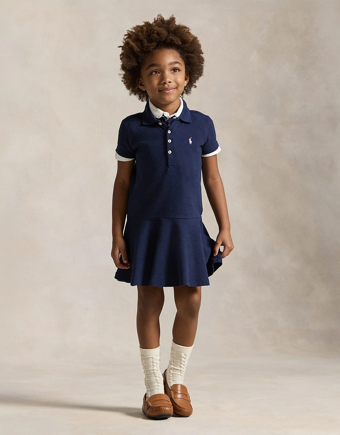 Ralph Lauren Girls Cotton Logo Polo Dress in Navy