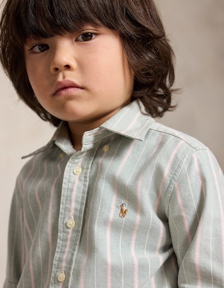 Ralph Lauren Boys Striped Classic Oxford Shirt in Green