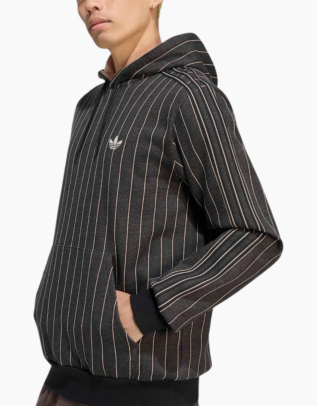 Adidas Mens Hoodie Pinstripes Pullover Fleece Casual Hooded Sweatshirt