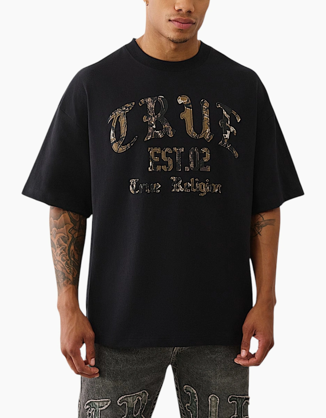 True Religion Men's True Religion Mens Oversized T Shirts Drop Shoulder Tee - Black