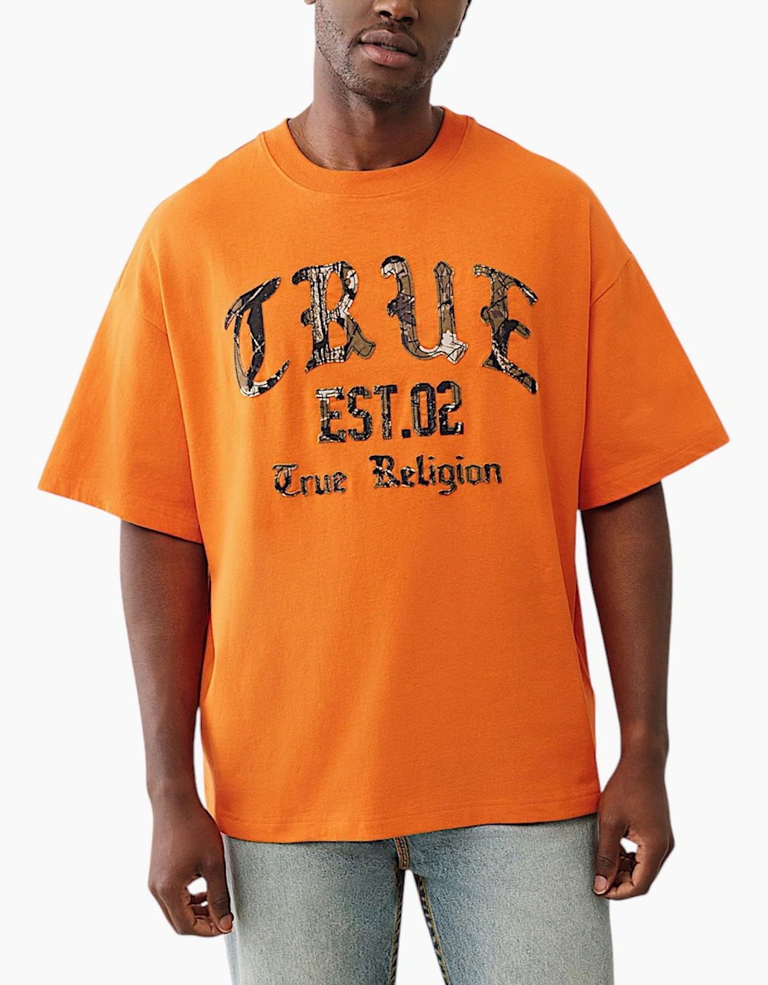 True Religion Men's True Religion Mens Oversized T Shirts Drop Shoulder Tee - Orange