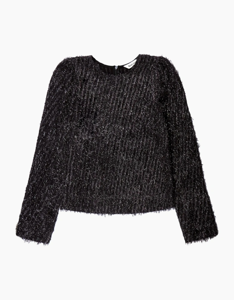 Black Tinsel Long-Sleeved Top