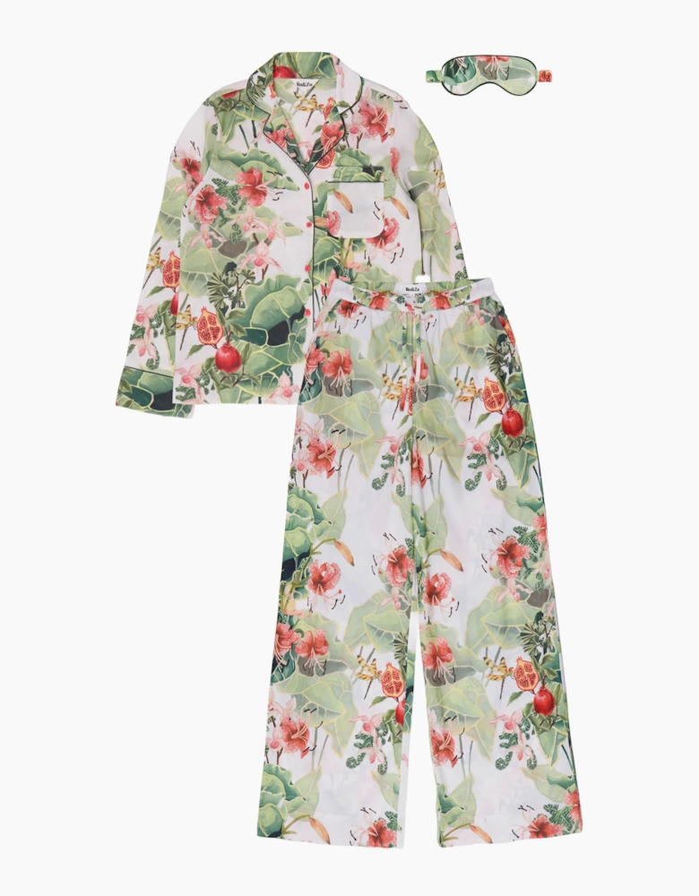 Petite Multi Lotus Print Cotton Pyjamas & Sleep Mask