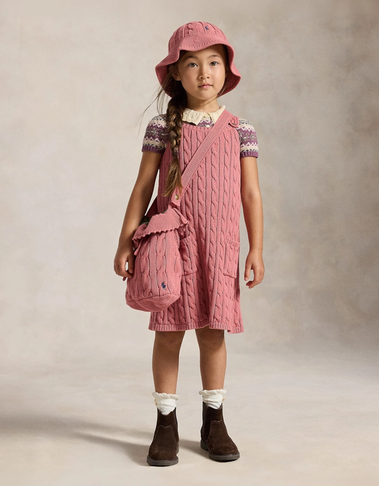 Ralph Lauren Girls Cable Knit Pinafore Dress in Pink