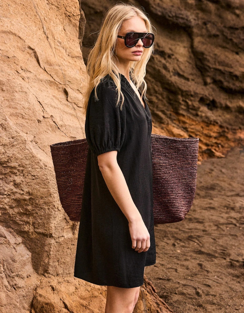 Black Puff Sleeve Short Dress