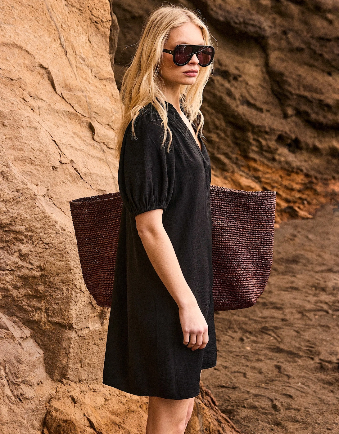 Black Puff Sleeve Short Dress