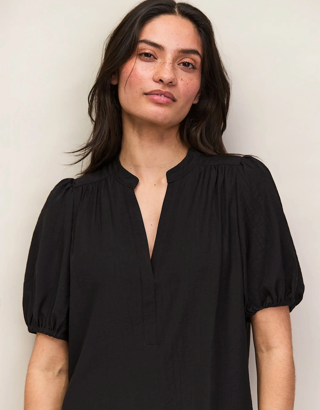 Black Puff Sleeve Short Dress