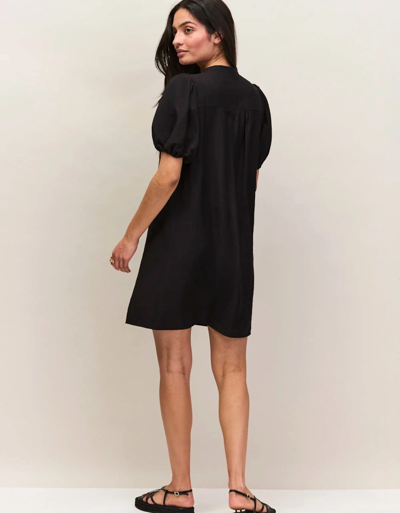 Black Puff Sleeve Short Dress