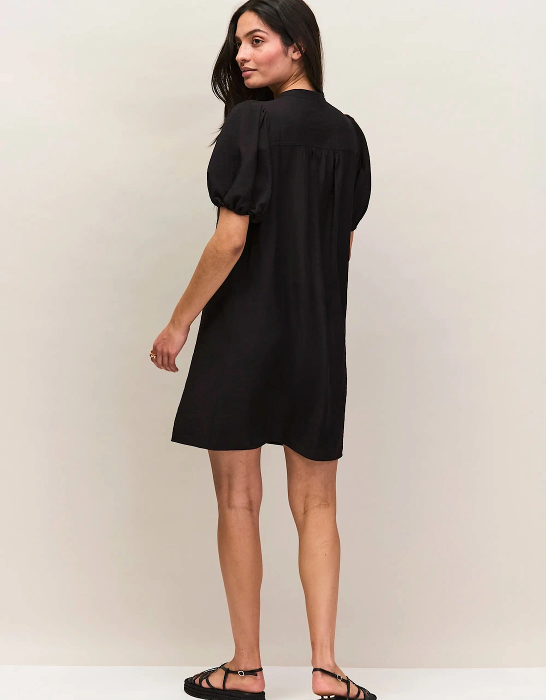Black Puff Sleeve Short Dress