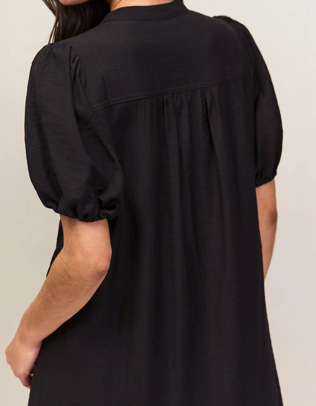 Black Puff Sleeve Short Dress