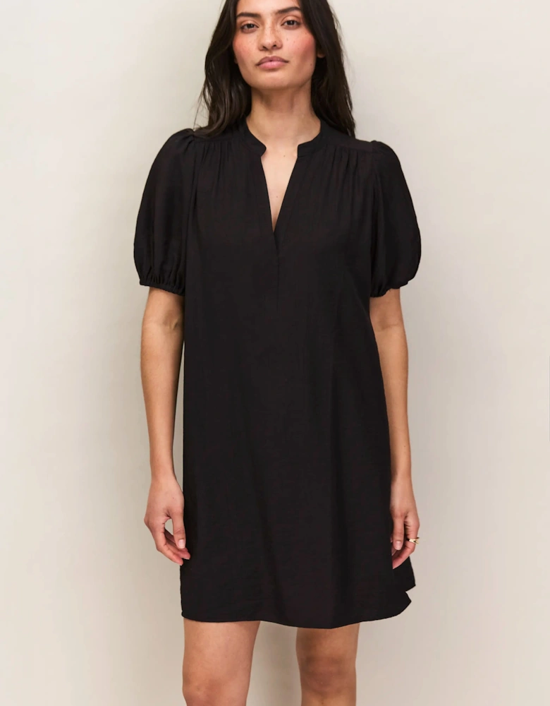 Black Puff Sleeve Short Dress