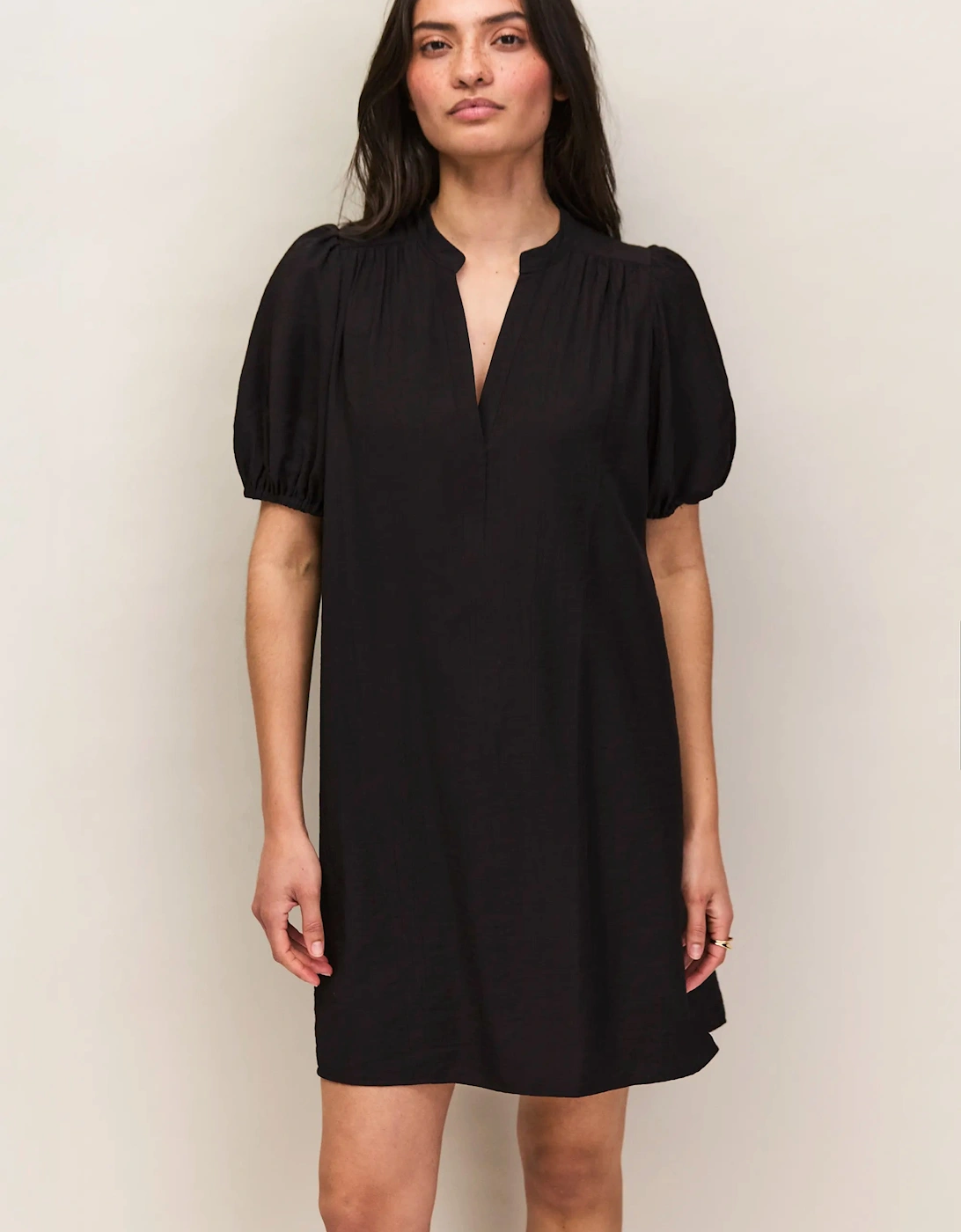 Black Puff Sleeve Short Dress