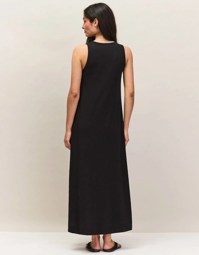 Black Slub Jersey V-Neck Midi Dress