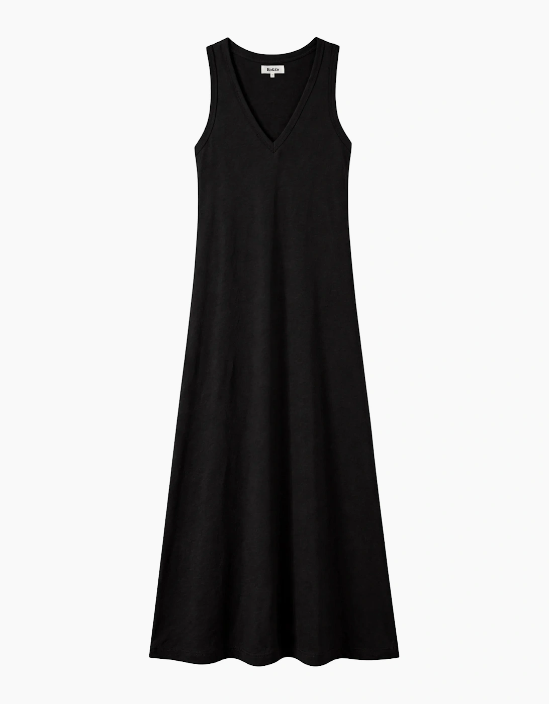 Black Slub Jersey V-Neck Midi Dress