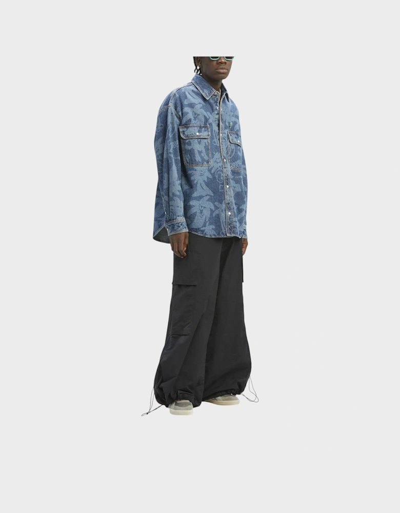 Palmity Laser Print Denim Shirt Blue Oversized
