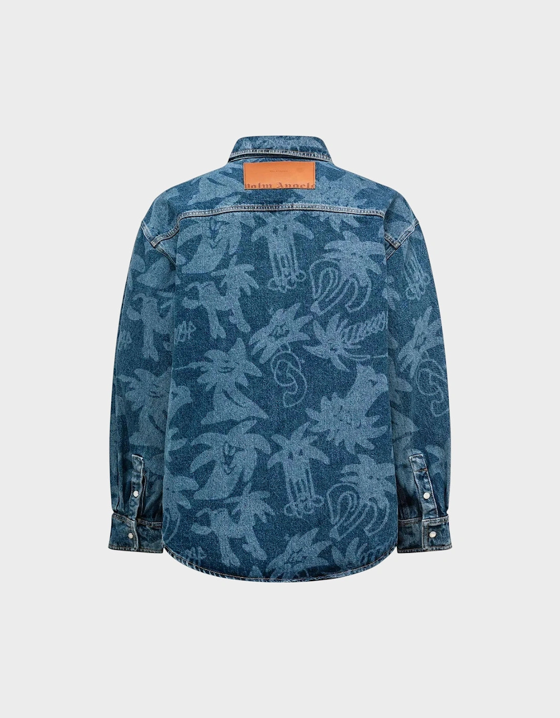 Palmity Laser Print Denim Shirt Blue Oversized