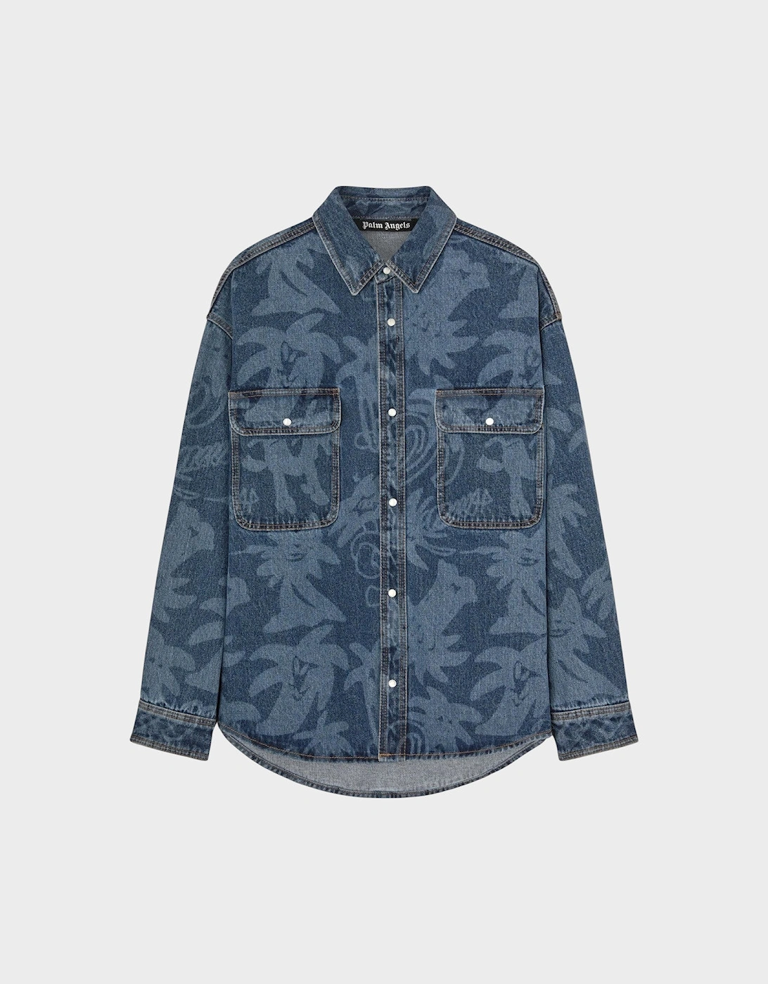 Palmity Laser Print Denim Shirt Blue Oversized