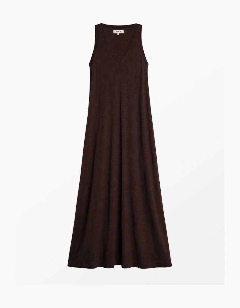 Chocolate Slub Jersey V-Neck Midi Dress