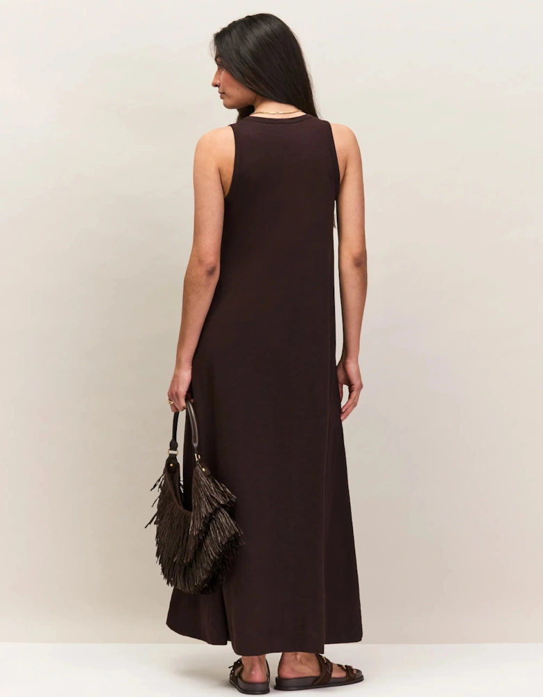 Chocolate Slub Jersey V-Neck Midi Dress
