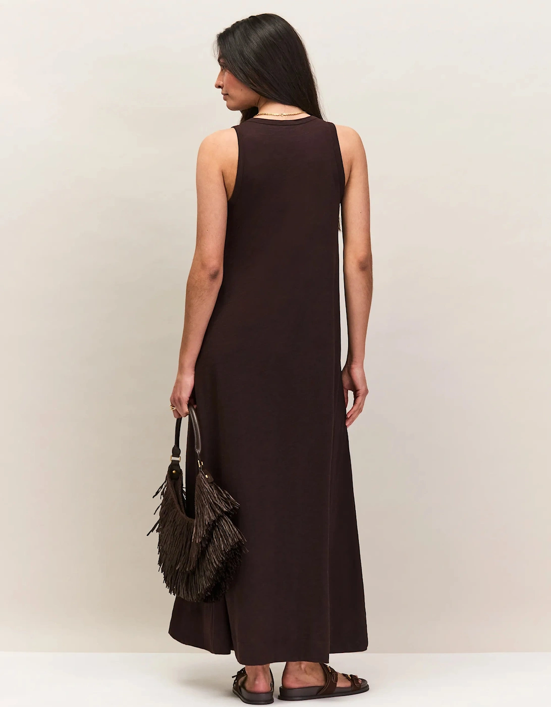 Chocolate Slub Jersey V-Neck Midi Dress