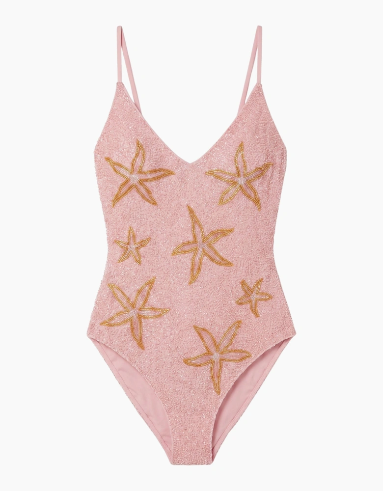 Starfish Hand Beaded Pink Swimsuit