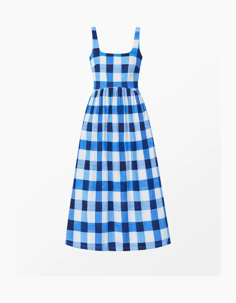 Raya Blue Check Square Neck Dress