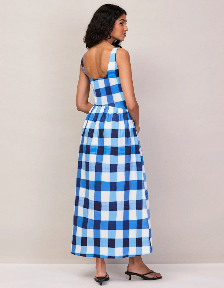 Raya Blue Check Square Neck Dress