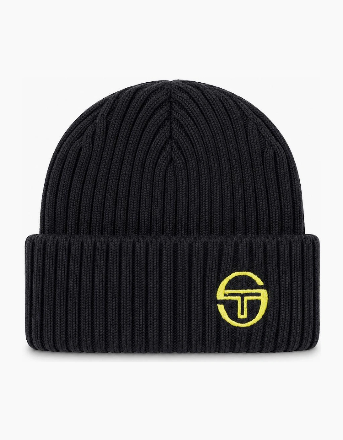Sergio Tacchini Seppi Ribbed Turn Up Beanie Hat Black/Old Gold