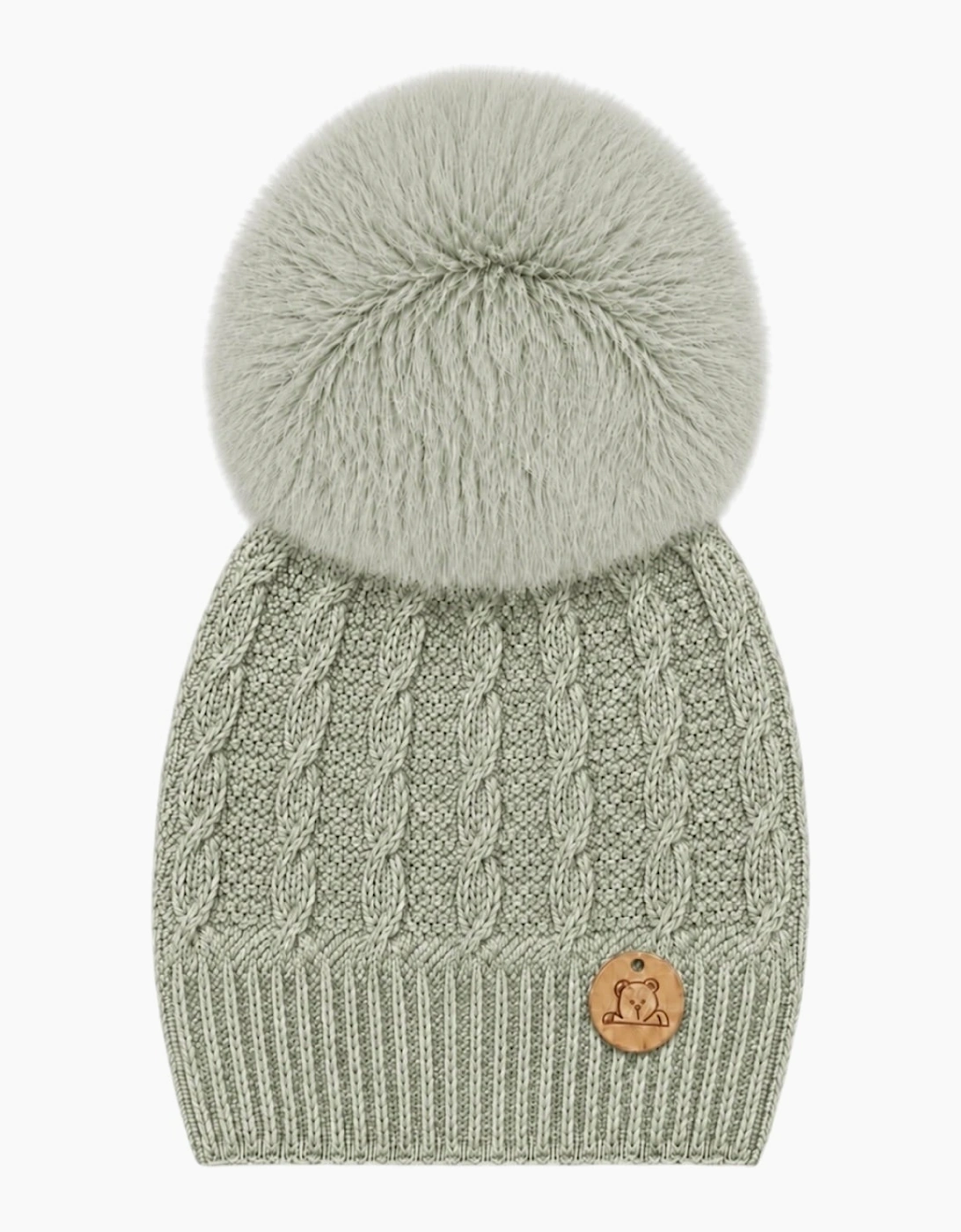 Soft Green Knit Real Fur Cable Hat