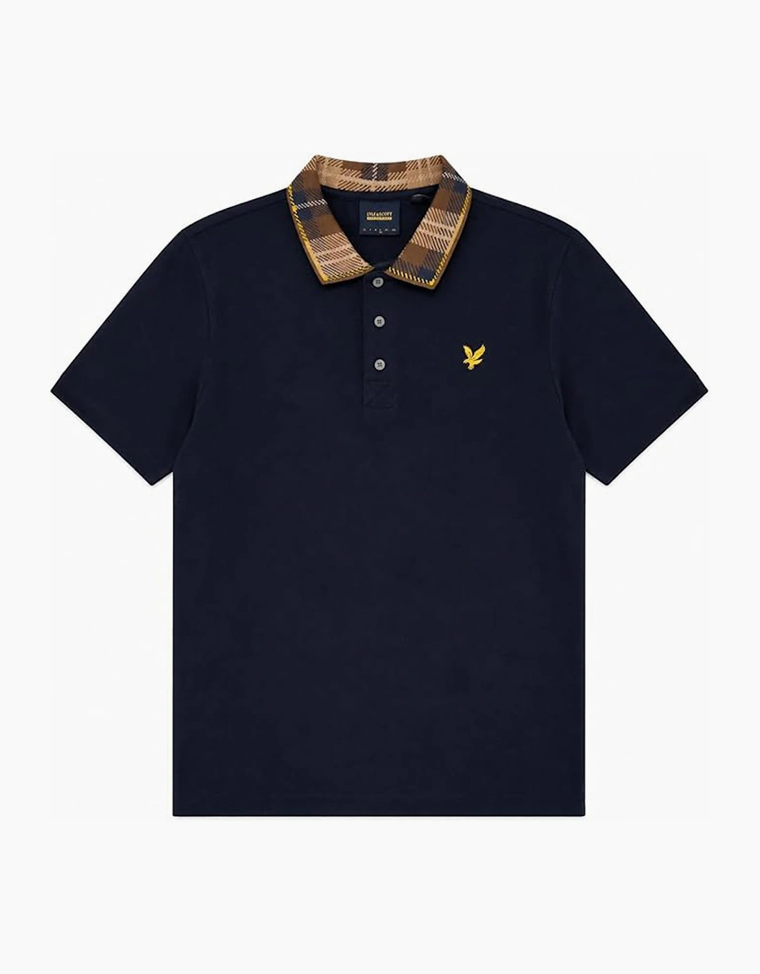 Lyle And Scott Men's Navy Lyle & Scott Tartan Collar Polo Shirt Heritage Inspired Brown - Size 40