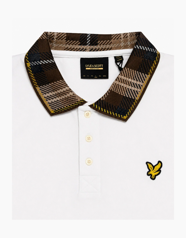 Lyle & Scott Archive Tartan collar polo shirt heritage inspired white/brown