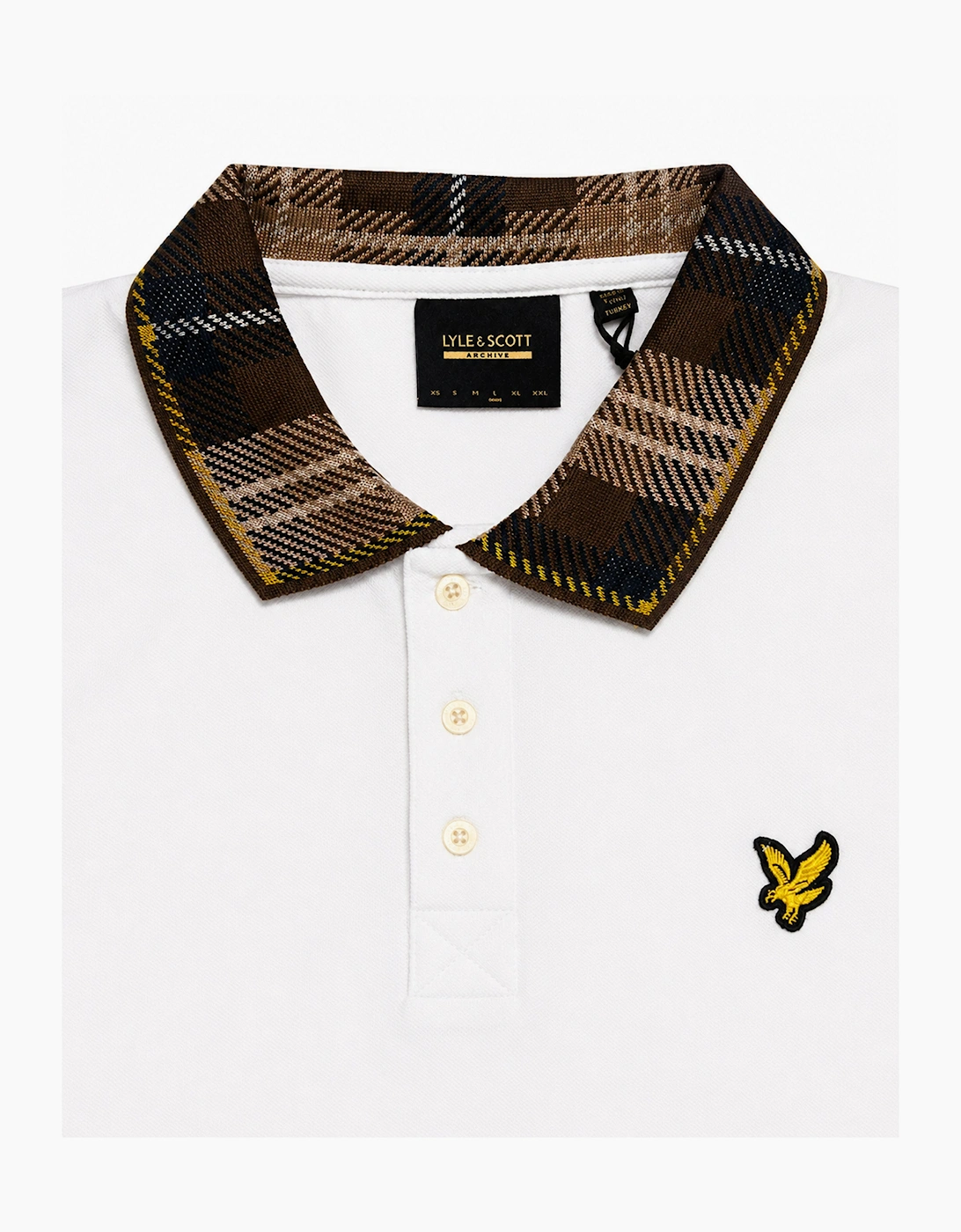 Lyle & Scott Archive Tartan collar polo shirt heritage inspired white/brown