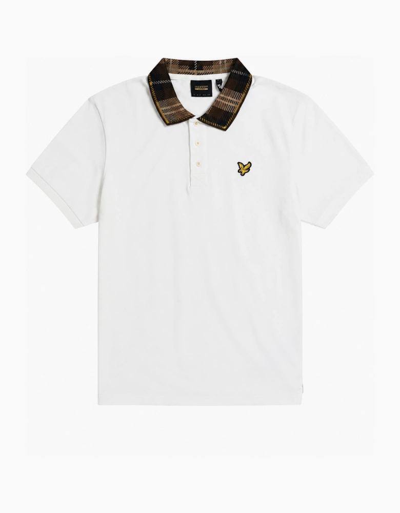 Lyle & Scott Archive Tartan collar polo shirt heritage inspired white/brown