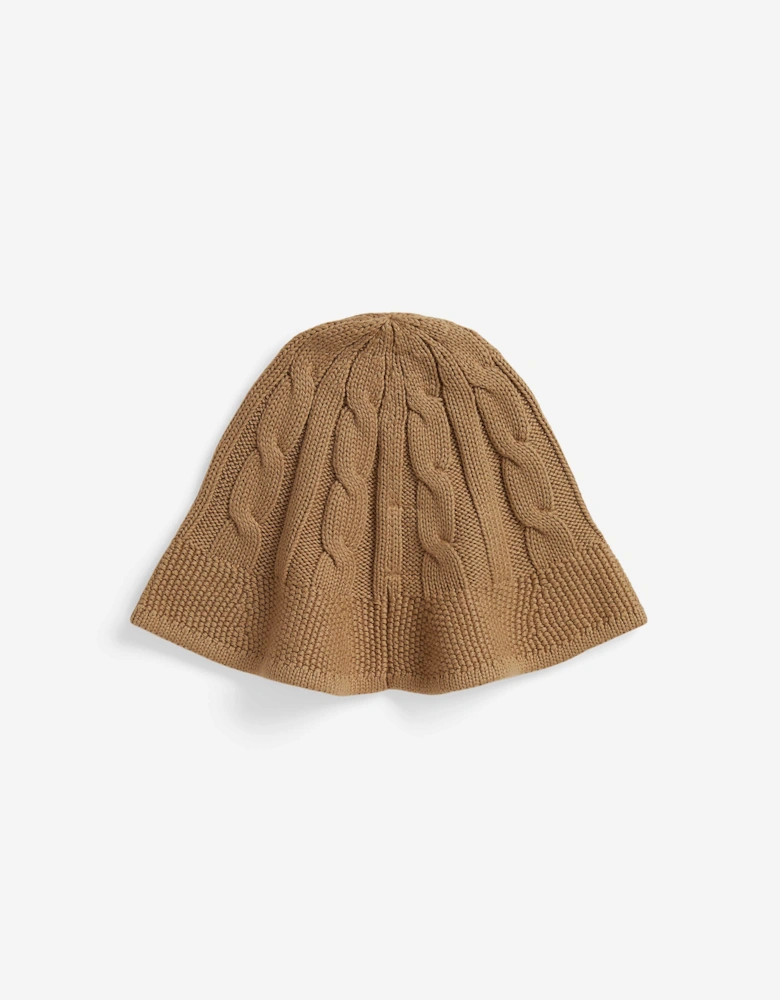 Ralph Lauren Girls Cable Knit Bucket Hat in Beige